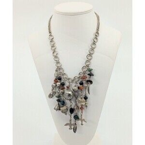 Vintage Cha Cha Necklace Silver Tone Dangle Bib Statement Gypsy Boho Chic‎